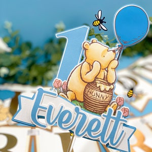 Blue Winnie the Pooh Cake Topper | Baby Shower Cake Topper | Winnie the Pooh Theme Party | Disney Birthday Theme | Classic Winnie the Pooh |