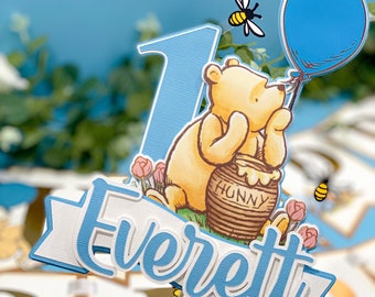 Blue Winnie the Pooh Cake Topper | Baby Shower Cake Topper | Winnie the Pooh Theme Party | Disney Birthday Theme | Classic Winnie the Pooh |