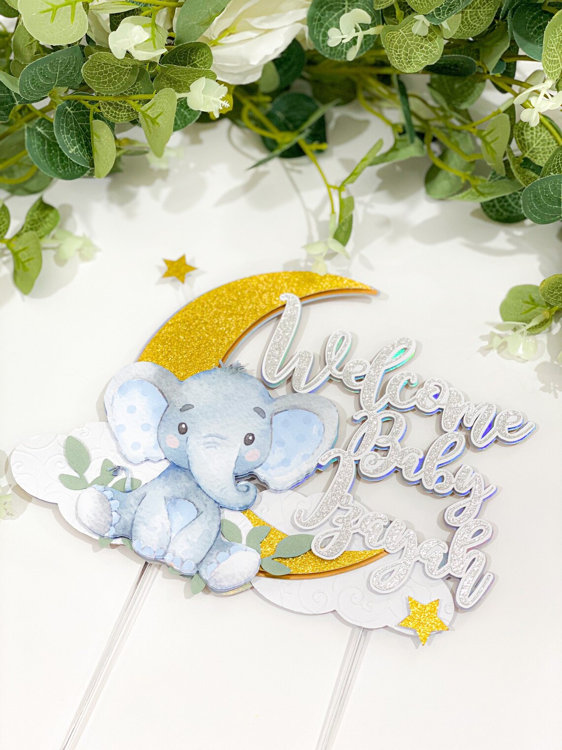 Baby Elephant Cake Topper Baby Shower Cake Topper Elephant Etsy