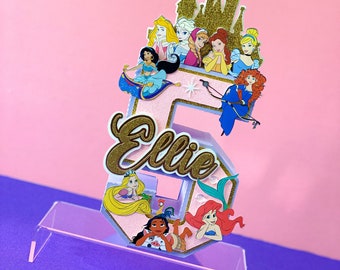 Lettere o numeri 3D a forma di principessa viola e rosa con nome / Tema per feste a tema principessa / Compleanno principessa / Decorazioni per feste per bambine / Centrotavola principessa