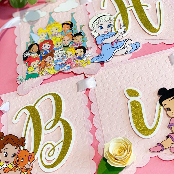 Happy Birthday Banner | Disney Baby Princesses Theme Party | Princess Birthday Banner | Disney Princess Banner