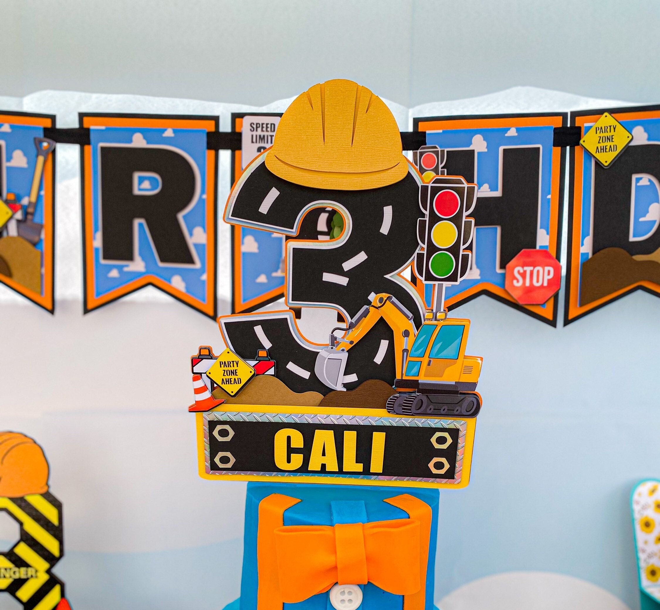 Construction Theme Cake Topper | Personalized Cake Topper | Transportation Theme| Excavator Theme Party