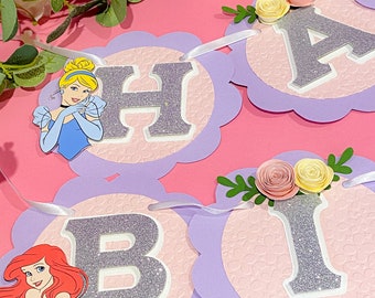 Purple and Pink Disney Princess Birthday Banner | Princesses Theme Party Supplies | Princess Baby Shower Garland | Princess First Birthday |