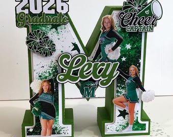Large Custom 3D Graduation Letter with Photos | Cheer Senior Night Decor | Personalized Class of 2026 Grad Gift | Sports Graduation Set