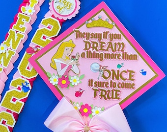 Bundle Princess Aurora Graduation Cap Topper & Lei | Kindergarten Graduation | Graduation Gift| Personalized Grad Cap and Lei |Class of 2026