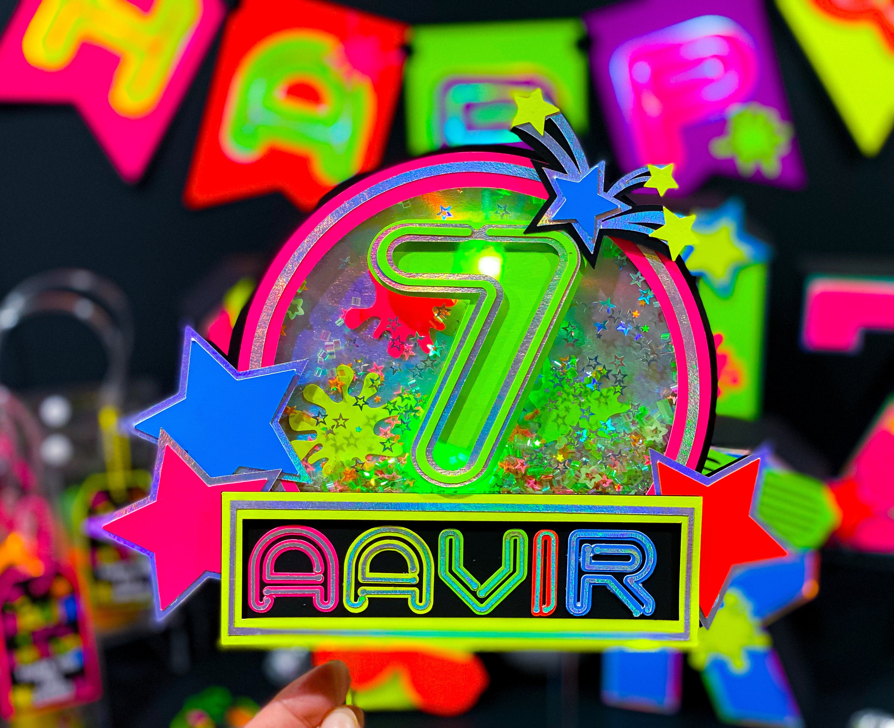 Neon Theme Cake Topper | Personalized Cake Topper | Glow in the Dark ...