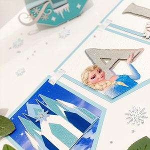Frozen Happy Birthday Banner | Elsa Ice Princess Theme Party | Olaf Anna Birthday Decoration | Personalized Garland | Disney Princess Banner