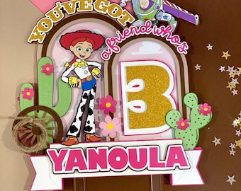 Pink Toy Story Theme Cake Topper | Jessie Woody Cake Decor | Woody Party Supplies  | Cowgirl Jessie Centerpiece | Andy’s Room Decorations