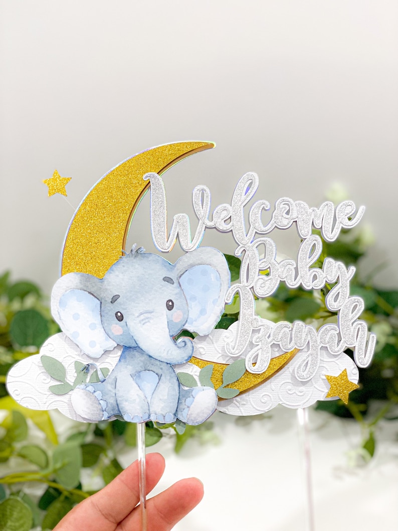 Baby Elephant Cake Topper Baby Shower Cake Topper Elephant Etsy