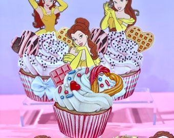Set van 12 cupcaketoppers | Disney Princess Belle-themafeest | Prinses Belle verjaardagscupcaketoppers | Disney-prinses-cupcaketoppers |