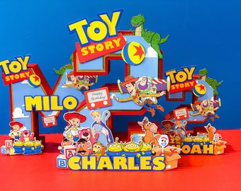 Large Toy Story 3D Letters or Numbers with Name | Toy Story Party Theme | Woody Buzz | Nursery Room Decorations | Baby Shower Centerpieces