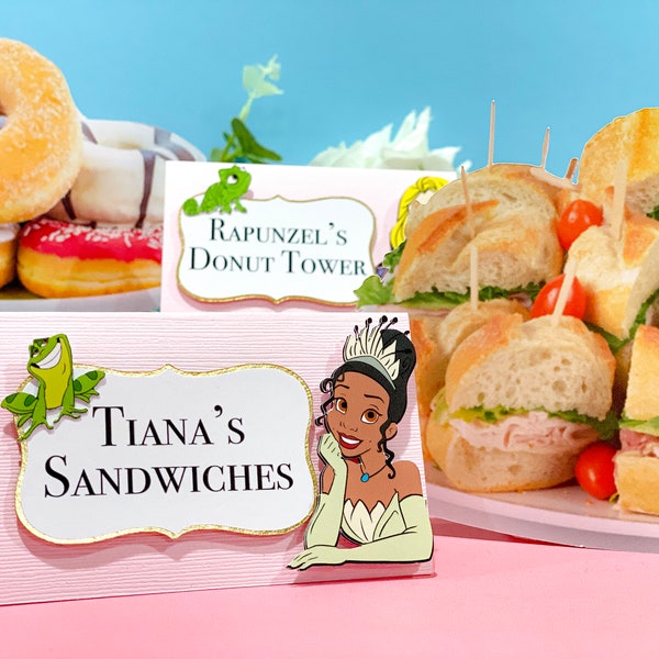 Étiquettes pour aliments Princess Party | Tentes de restauration | Fête des princesses Disney | Décorations de fête princesse | Marque-places | Cartes de visite | Étiquettes d'aliments pour buffet