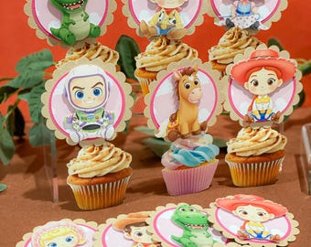 Set of 12 Cupcake Toppers | Baby Toy Story Theme Party | Disney Woody Birthday Cupcake Toppers | Buzz Cupcake Toppers |