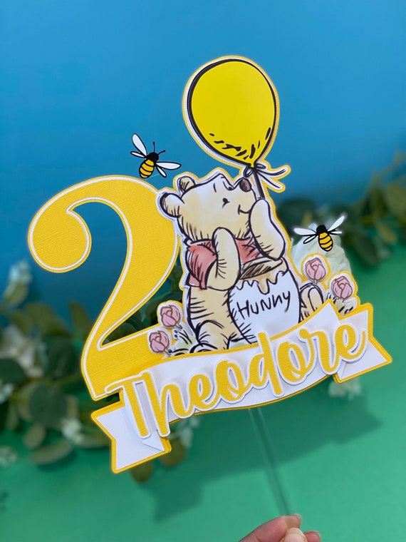 Cake Topper, Winnie the Pooh Themed, Personalized Name + Age