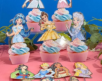 Set van 12 cupcaketoppers | Disney-prinsessen-themafeest | Prinses verjaardag cupcake toppers | Disney-prinses-cupcaketoppers |