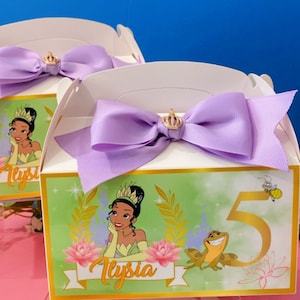 Princess Tiana Personalized Favor Boxes | Tiana Birthday Decor | Disney Princess Party Favors | Tiana Theme Candy Boxes | Tiana Gable Boxes