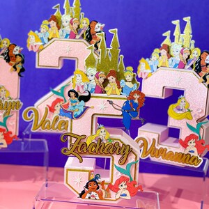 Princess 3D Letters or Numbers with Name Princess Party Theme Princess Birthday Girl Party Decorations Disney Princess Centerpieces image 2