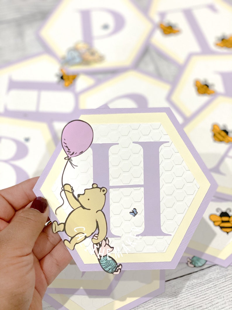 Winnie the Pooh Theme Party Personalized Banner Winnie the Pooh Birthday Banner Winnie the Pooh Baby Shower Banner Lavender