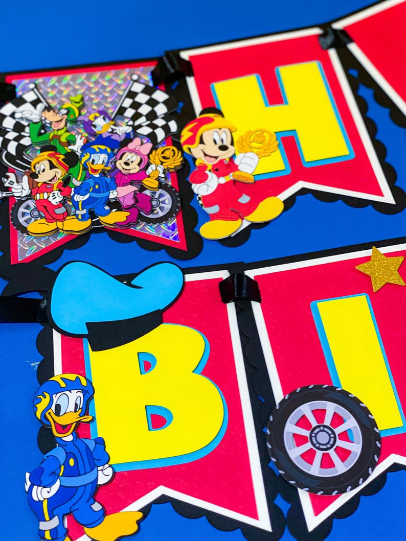 Mickey Racers Flag Mickey Mouse Roadsters Racers Banner | Mickey and Friends Theme Party ...