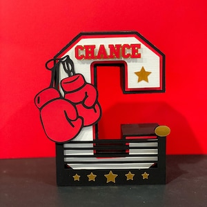Boxing Theme 3D Letter Or Number with Name | First Round Boxing Party Theme | Little Champ Birthday Centerpiece | Boxing Nursery Room Decor|