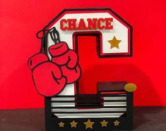 Boxing Theme 3D Letter Or Number with Name | First Round Boxing Party Theme | Little Champ Birthday Centerpiece | Boxing Nursery Room Decor|