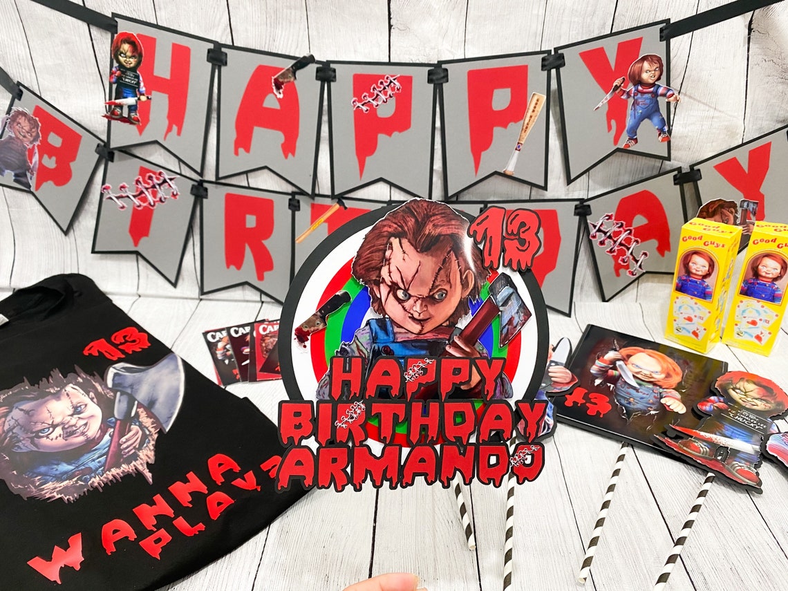 Chucky Birthday Banner Chucky Theme Cake Topper Happy Etsy Chucky Birthday Banner Chucky Theme Cake Topper Happy Etsy