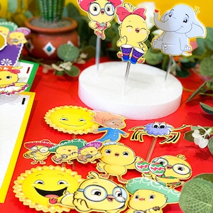 Set of 12 Cupcake Toppers | Canticos Fiesta Theme Party | Canticos Birthday Cupcake Toppers | Pollitos Cupcake Toppers |
