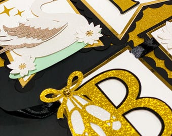 Swan Birthday Banner | Swan Lake Party Decorations | Black White Gold Banner | Elegant Swan Name Banner | Ballerina Birthday Decor