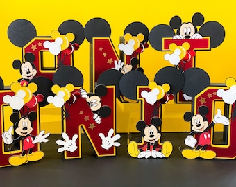 Lettres ou chiffres 3D thème Mickey Mouse | Articles de fête Mickey | Ensemble de décoration d'anniversaire Mickey | Centres de table Disney | Accessoire de toile de fond Mickey |