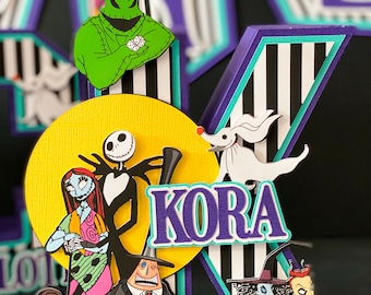 Alptraum vor Weihnachten Thema 3D Buchstaben mit Namen | Jack und Sally Party-Thema | Oogie Geburtstag | Halloween-Partydekorationen