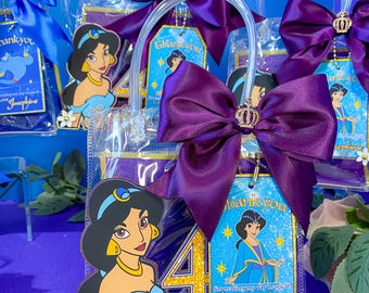 Jasmine Aladdin Princess Personalized Favor Bags| Princess Birthday Decor | Disney Princess Party Favors | Princess Theme Clear Favor Bags
