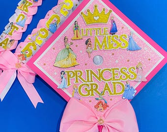 Bundle Princesses Graduation Cap Topper & Lei | Kindergarten Graduation | Graduation Gift | Personalized Grad Cap and Lei |Class of 2026