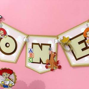 Pink Retro Toy Story Birthday Banner | Muted Personalized Birthday Banner | Boho Toy Story Theme Party | Party Decorations | Woody | Buzz