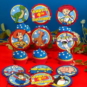 Set of 12 Cupcake Toppers | Toy Story Theme Party | Disney Woody Birthday Cupcake Toppers | Buzz Cupcake Toppers |