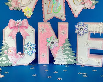 Pink Winter Wonderland Theme 3D Letters | Snowflake Winter Party Theme | Winter Onederland Birthday | Nursery Room Decorations | Baby Shower