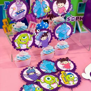 Set of 12 Cupcake Toppers Monster Inc | Mike and Sulley Party Supply | Monster’s University Party Favors Decor | Boo and Kitty Centerpieces