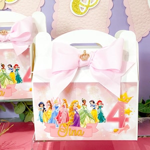 Princess Personalized Favor Boxes | Princess Birthday Decor | Disney Princess Party Favors | Princess Theme Candy Boxes | Gable Boxes