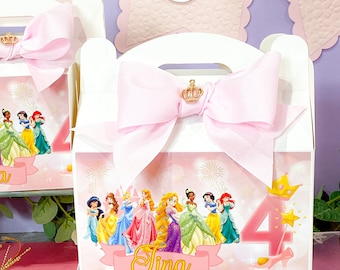 Prinzessin personalisierte Favor Boxes | Prinzessin Geburtstag Dekor | Disney Prinzessin Gastgeschenke | Prinzessinnen Thema Süßigkeiten Boxen | Giebeldosen