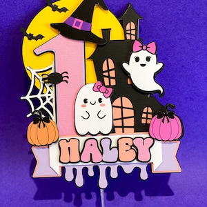 Cute Ghost Pink Halloween Cake Topper | Cute Ghost Shower Cake Topper | Girly Spooky Theme Party |