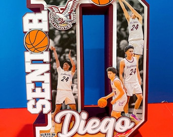 Large Custom 3D Graduation Letter with Photos | Basketball Senior Night Decor | Personalized Class of 2026 Grad Gift | Sports Graduation Set