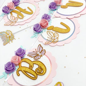 Banner con temática de mariposas / Banner para fiesta con temática floral de mariposas / Banner para baby shower con mariposas / Banner para baby shower / Banner de feliz cumpleaños / Banner floral