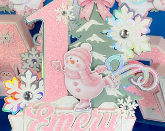 Pink Winter Onederland Cake Topper | Baby Shower Cake Topper | Winter Wonderland Theme Party | Snow Flake Baby Shower |