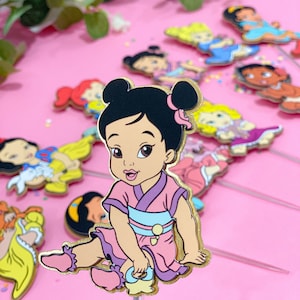 Gold Outline Set of 12 Cupcake Toppers | Disney Baby Princesses Theme Party | Elegant Fairytale Cake Decor Set | Magical Party Picks |