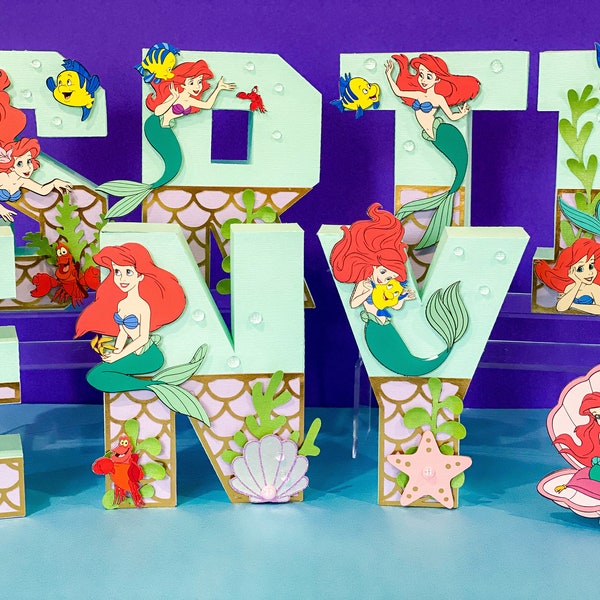 Little Mermaid Theme 3D Letters | Ariel Party Theme | Mermaid Birthday | Nursery Room Decorations | Baby Shower