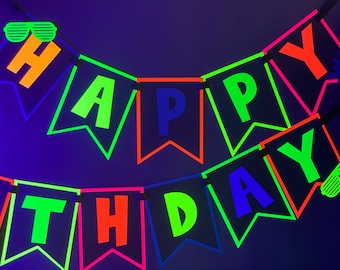 Neon Theme Birthday Banner | Personalized Birthday Banner | Neon Theme Party | Party Decorations