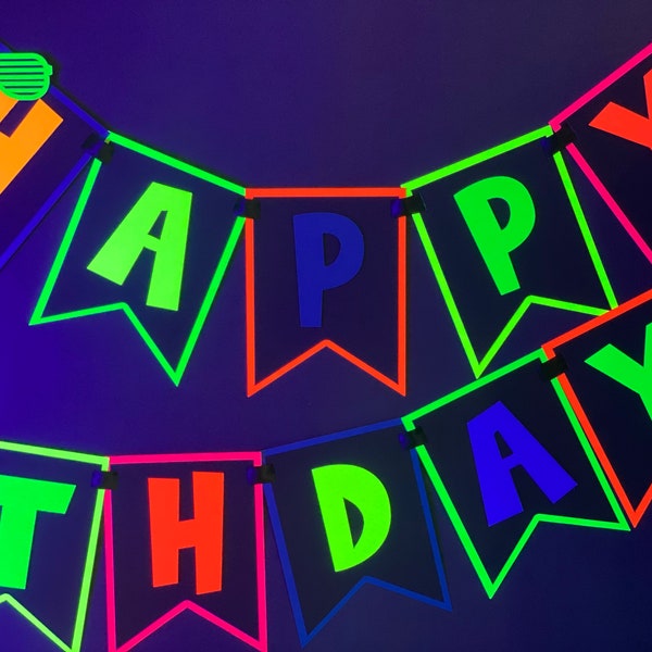 Neon Theme Birthday Banner | Personalized Birthday Banner | Neon Theme Party | Party Decorations