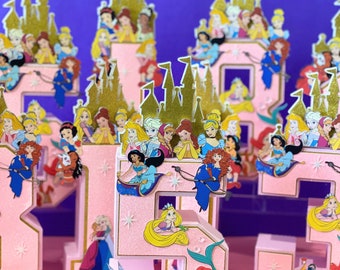 Grandes lettres ou chiffres 3D princesse | Thème de fête de princesse | Souvenir d'anniversaire de princesse | Décoration de fête fille | Centre de table princesse |