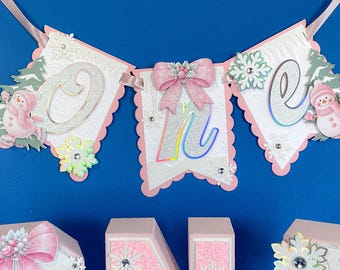 Pink Winter Wonderland Baby Shower Banner | Winter Onederland Theme Party | Winter Snowflake Birthday Banner | Personalized Banner