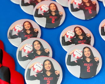 Custom Sports Photo Button Pins | Personalized Team Buttons | Senior Night & Sports Banquet Favors | Volleyball Player Pin | Class of 2026