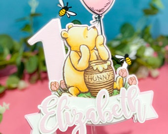 Pink Winnie the Pooh Cake Topper | Baby Shower Cake Topper | Winnie the Pooh Theme Party | Disney Birthday Theme | Classic Winnie the Pooh |